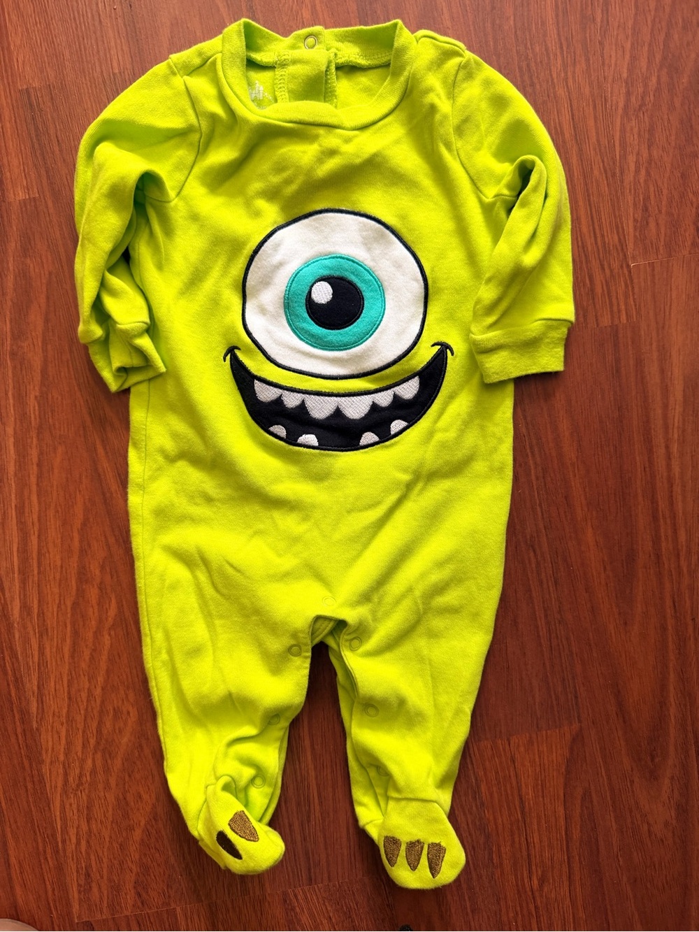 Disney Bright Lime Green One-Eyed Monster Footed Sleepsuit